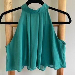 Forever 21 Cropped Green Turtle Neck Blouse